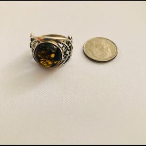 Green Amber .925 Silver Ring